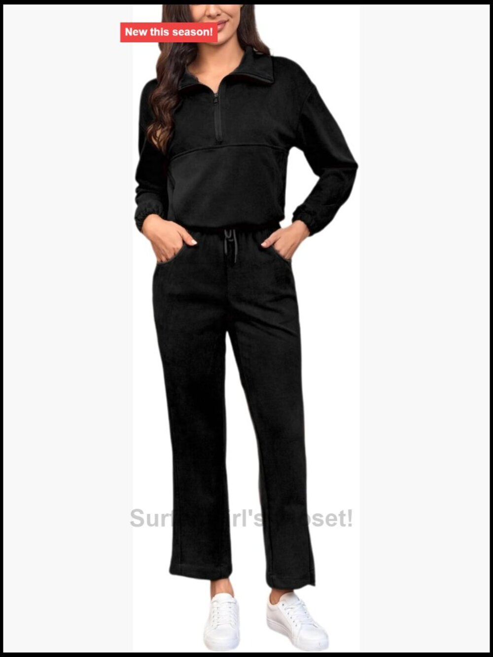 2 Piece Set Half Zip Sweatshirt Wide Leg Sweatpants Travel Outfits